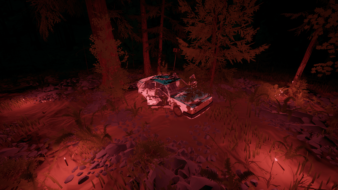 A white Honeypot car shooting lit flares from it at night.